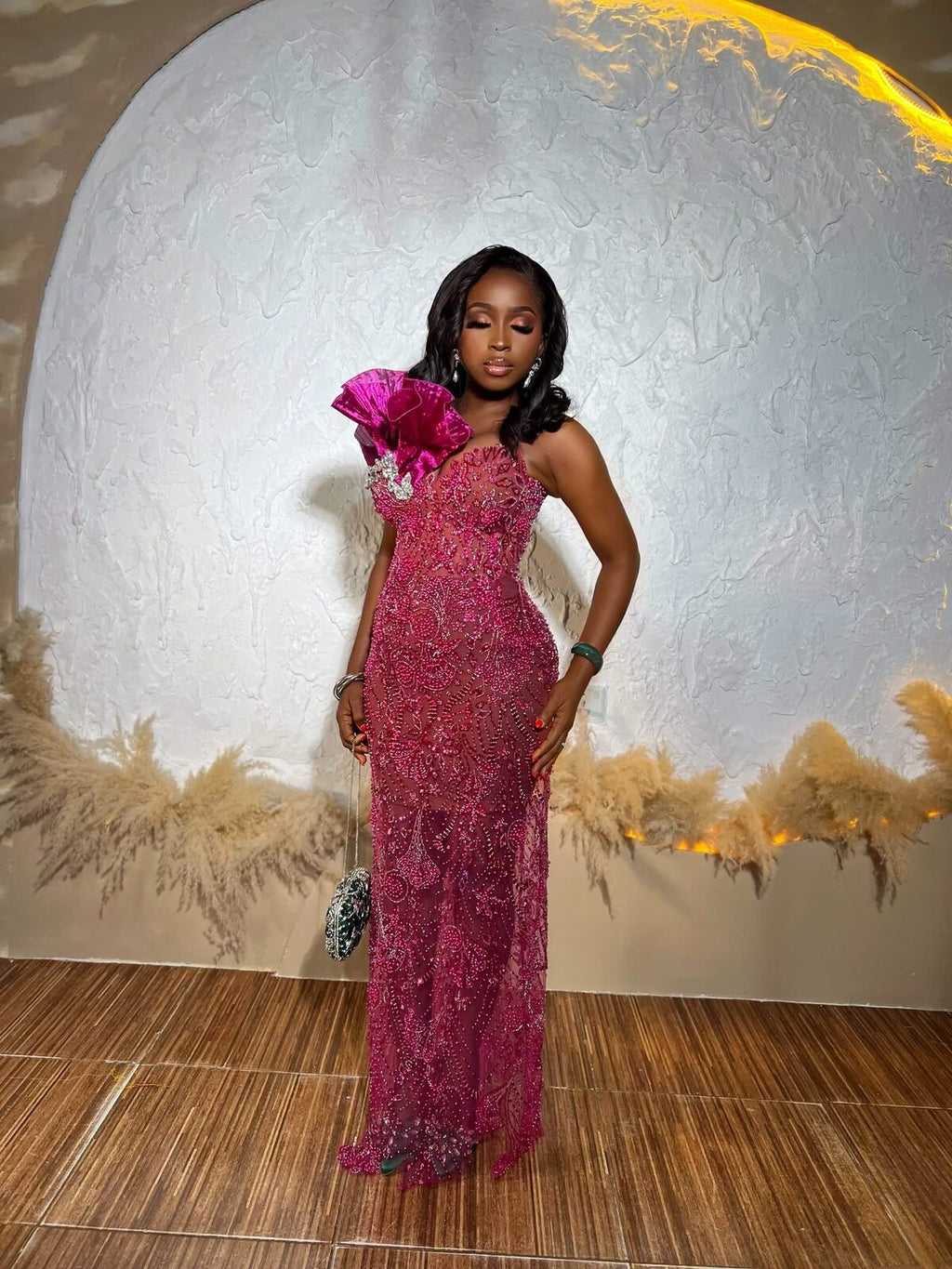 The Fuchsia Ruffle Column Gown