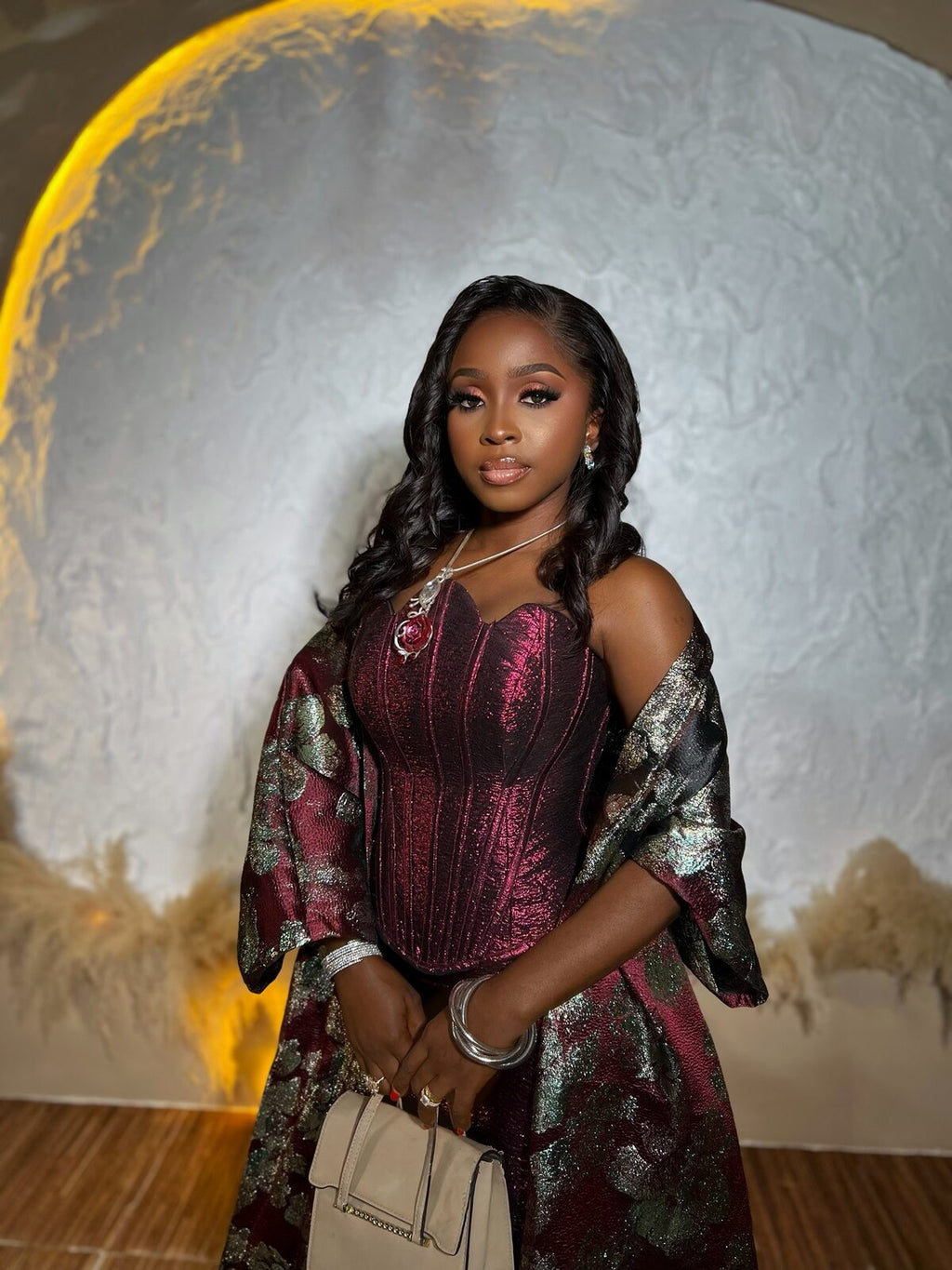 The Burgundy Jacquard Corset Set