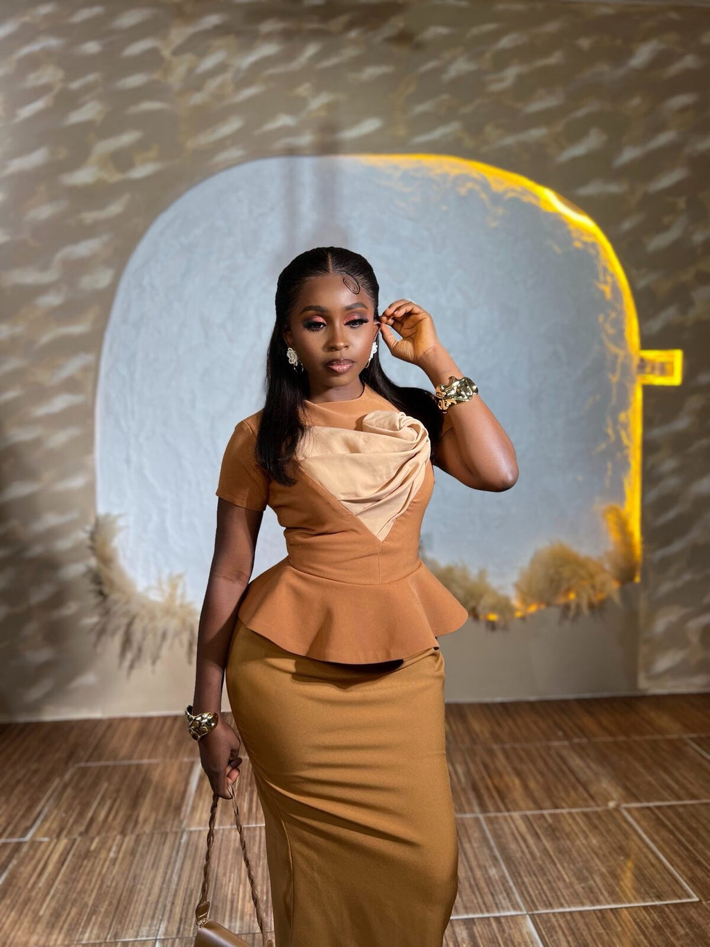 The Caramel Rosette Peplum Set