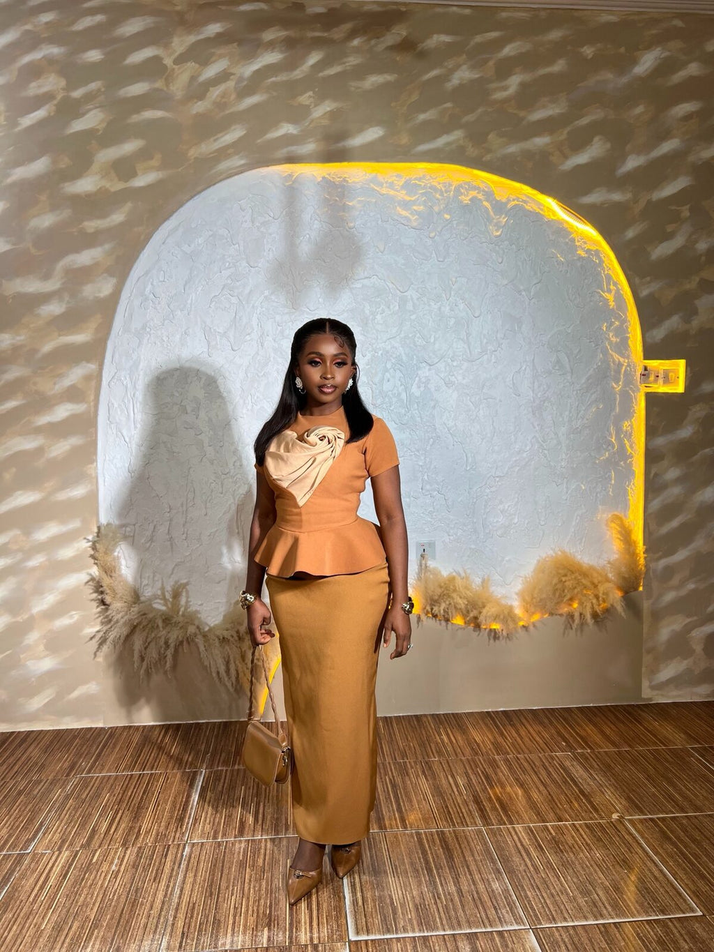 The Caramel Rosette Peplum Set