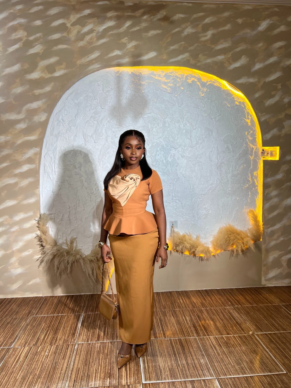 The Caramel Rosette Peplum Set